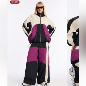 Fashion Nova Black and Purple Track Pant Set